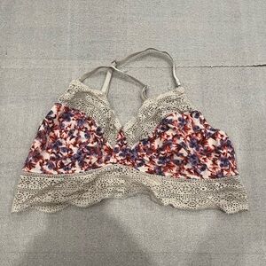 [L] Intimately Free People Women’s Bralette Floral Pink Red Lace